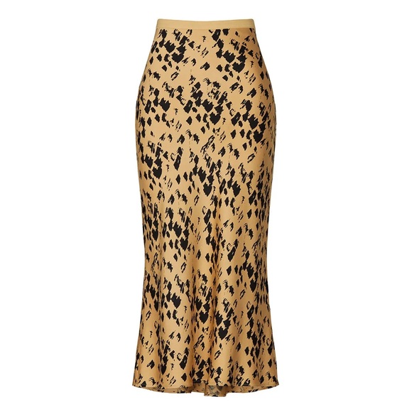 Anine Bing • Bar Silk Bias Cut Midi Skirt Leo Geometric Animal Print S